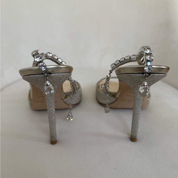 Jimmy Choo Silver Glitter Heels with Crystal Straps - Picture 2 of 4